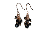 Multi-beaded Black Drop Earrings, Gold Coloured Fish-hooks Rhodium Plated