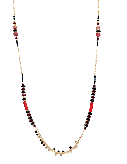Long Mixed Single Chain Beaded Gold Plated Necklace

Mixed Beads, including purple red and burgundy
130cm in size with 7cm extension link
Colour: Purple, red and burgundy&nbsp;
Chain: Gold Plated Chain
See matching drop earrings LB39
Delivered in a soft, grey, velveteen pouch