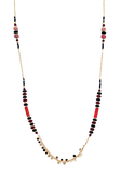 Long Mixed Colour Single Chain Beaded Necklace, Gold Plated with Purple and Red Beads