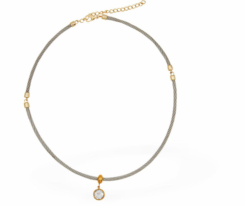 Rope Chain Necklace with Circular Crystal Drop, Silver Coloured
Hypoallergenic: Nickel, Lead and Cadmium Free

Colour:&nbsp;Silver Coloured
Chain:&nbsp;Rhodium Plated, 18"&nbsp;
Delivered in a soft, black, velveteen pouch