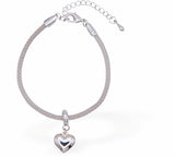 Rope Chain Extendable Bracelet with Delicate Heart Drop,  Rhodium Plated