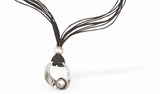 PVD Rope Necklace Extendable with Hollow Silver Coloured Drop and Silver Ball