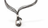 PVD Rope Pendant, Extendable
Hollow Silver Coloured Drop and Black Coloured Ball
Hypoallergenic: Nickel, Lead and Cadmium Free

Delivered in a soft, black, velveteen pouch