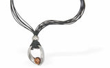 PVD Rope Pendant, Extendable, with Hollow Silver Coloured Drop and Coffee Coloured Ball