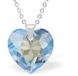 Austrian Crystal Multi Faceted Miniature Special Cut Heart Necklace in Aquamarine Blue Shimmer