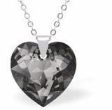 Austrian Crystal Multi Faceted Miniature Special Cut Heart Necklace in  Silver Night Grey