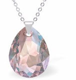 Austrian Crystal Cute Special Cut Peardrop Necklace in Light Rose Pink Shimmer with a Choice of Chains