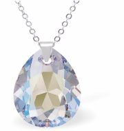 Austrian Crystal Cute Special Cut Pearshape Necklace  Special Cut Multi Faceted Crystal is 11mm in size  See matching earrlings SP81 Hypo allergenic: Free from Lead, Nickel and Cadmium Colour: Clear Crystal Shimmer Choice of Stainless Steel Chain (18") or Sterling Silver Chain (18") Delivered in a soft, black, velveteen pouch