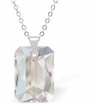 Austrian Crystal Multi Faceted Miniature Emerald Cut Rectangular Necklace Clear Crystal in Colour 12 mm in size See matching earrings EM11 Delivered in a soft, black, velveteen pouch