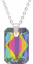Austrian Crystal Multi Faceted Miniature Emerald Cut Rectangular Necklace Vitrail Medium in Colour 12 mm in size See matching earrings EM28 Delivered in a soft, black, velveteen pouch