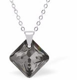 Austrian Crystal Multi Faceted Miniature Princess Oblique Square Necklace in Silver Night Grey