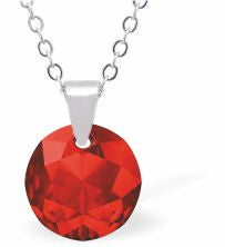 Austrian Crystal Multi Faceted Miniature Special Cut Round Necklace Crystal is 12mm in size  See matching earrlings T56 Hypo allergenic: Free from Lead, Nickel and Cadmium Colour: Scarlet Red Choice of Stainless Steel Chain (18") or Sterling Silver Chain (18") Delivered in a soft, black, velveteen pouch