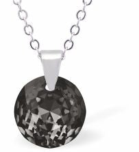 Austrian Crystal Multi Faceted Miniature Special Cut Round Necklace Crystal is 12mm in size  See matching earrlings T69 Hypo allergenic: Free from Lead, Nickel and Cadmium Colour: Silver Night Grey Choice of Stainless Steel Chain (18") or Sterling Silver Chain (18") Delivered in a soft, black, velveteen pouch