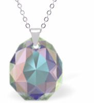 Austrian Crystal Multi Faceted Miniature Majestic Cut Teardrop Necklace Aurora Borealis in Colour 12mm in size See matching earrings MA53 Delivered in a soft, black, velveteen pouch