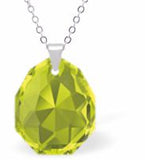 Austrian Crystal Multi Faceted Miniature Majestic Cut Teardrop Necklace Citrus Green in Colour 12mm in size See matching earrings MA15 Delivered in a soft, black, velveteen pouch