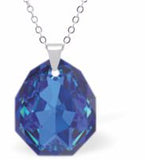Austrian Crystal Multi Faceted Miniature Majestic Cut Teardrop Necklace in Bermuda Blue