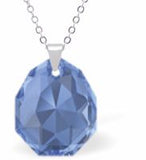 Austrian Crystal Multi Faceted Miniature Majestic Cut Teardrop Necklace Sapphire Blue in Colour 12mm in size See matching earrings MA21 Delivered in a soft, black, velveteen pouch