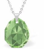 Austrian Crystal Multi Faceted Miniature Majestic Cut Teardrop Necklace Peridot Green in Colour 12mm in size See matching earrings MA27 Delivered in a soft, black, velveteen pouch