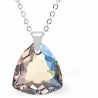 Austrian Crystal Multi Faceted Miniature Trilliant Cut Triangular Necklace Crystal is 12mm in size  See matching earrings TR11 Hypo allergenic: Free from Lead, Nickel and Cadmium Colour: Clear Crystal Shimmer Choice of Stainless Steel Chain (18") or Sterling Silver Chain (18") Delivered in a soft, black, velveteen pouch