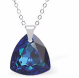 Austrian Crystal Multi Faceted Miniature Trilliant Cut Triangular Necklace Crystal is 12mm in size  See matching earrings TR21 Hypo allergenic: Free from Lead, Nickel and Cadmium Colour: Bermuda Blue Choice of Stainless Steel Chain (18") or Sterling Silver Chain (18") Delivered in a soft, black, velveteen pouch