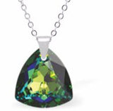 Austrian Crystal Multi Faceted Miniature Trilliant Cut Triangular Necklace Crystal is 12mm in size  See matching earrings TR35 Hypo allergenic: Free from Lead, Nickel and Cadmium Colour: Vitrail Medium Choice of Stainless Steel Chain (18") or Sterling Silver Chain (18") Delivered in a soft, black, velveteen pouch