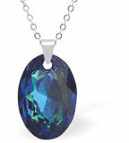 Austrian Crystal Multi Faceted Miniature Elliptic Cut Oval Necklace Deep Bermuda Blue in Colour 12 mm in size See matching earrings EL59 Delivered in a soft, black, velveteen pouch