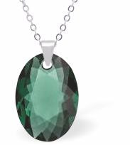 Austrian Crystal Multi Faceted Miniature Elliptic Cut Oval Necklace Emerald Green in Colour 12 mm in size See matching earrings EL61 Delivered in a soft, black, velveteen pouch
