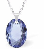 Austrian Crystal Multi Faceted Miniature Elliptic Cut Oval Necklace Sapphire Blue in Colour 12 mm in size See matching earrings EL63 Delivered in a soft, black, velveteen pouch