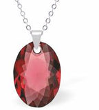 Austrian Crystal Multi Faceted Miniature Elliptic Cut Oval Necklace in Scarlet Red