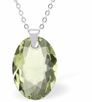 Austrian Crystal Multi Faceted Miniature Elliptic Cut Oval Necklace Peridot Green in Colour 12 mm in size See matching earrings EL69 Delivered in a soft, black, velveteen pouch