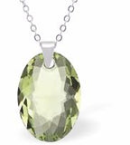 Austrian Crystal Multi Faceted Miniature Elliptic Cut Oval Necklace Peridot Green in Colour 12 mm in size See matching earrings EL69 Delivered in a soft, black, velveteen pouch