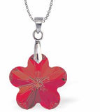 Austrian Crystal Daisy Necklace by Byzantium in Light Siam Red Daisy is 12mm in size Colour: Light Siam Red Chain: Stainless Steel Chain - 18" / Sterling Silver Chain - 18" Delivered in a soft, black, velveteen pouch