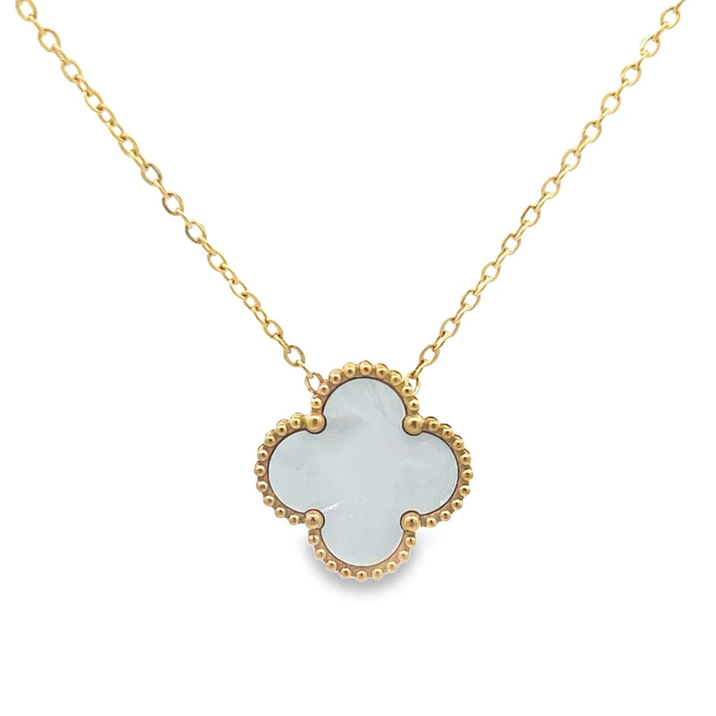 White Four Leaf Clover Pendant Necklace, 18K Gold Plated