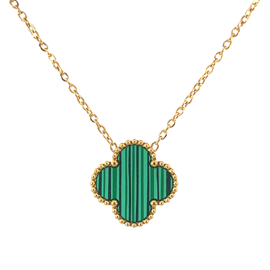 Green Four Leaf Clover Pendant Necklace, 18K Gold Plated