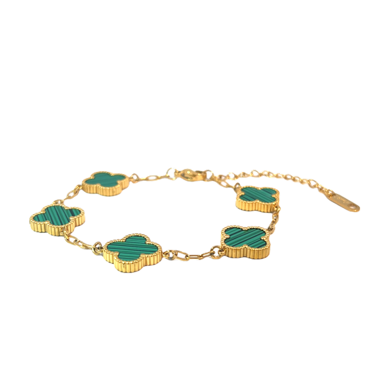 Green Four Leaf Clover Double-Sided Bracelet, 18K Gold Plated