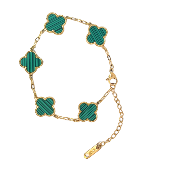 Green Four Leaf Clover Double-Sided Bracelet, 18K Gold Plated