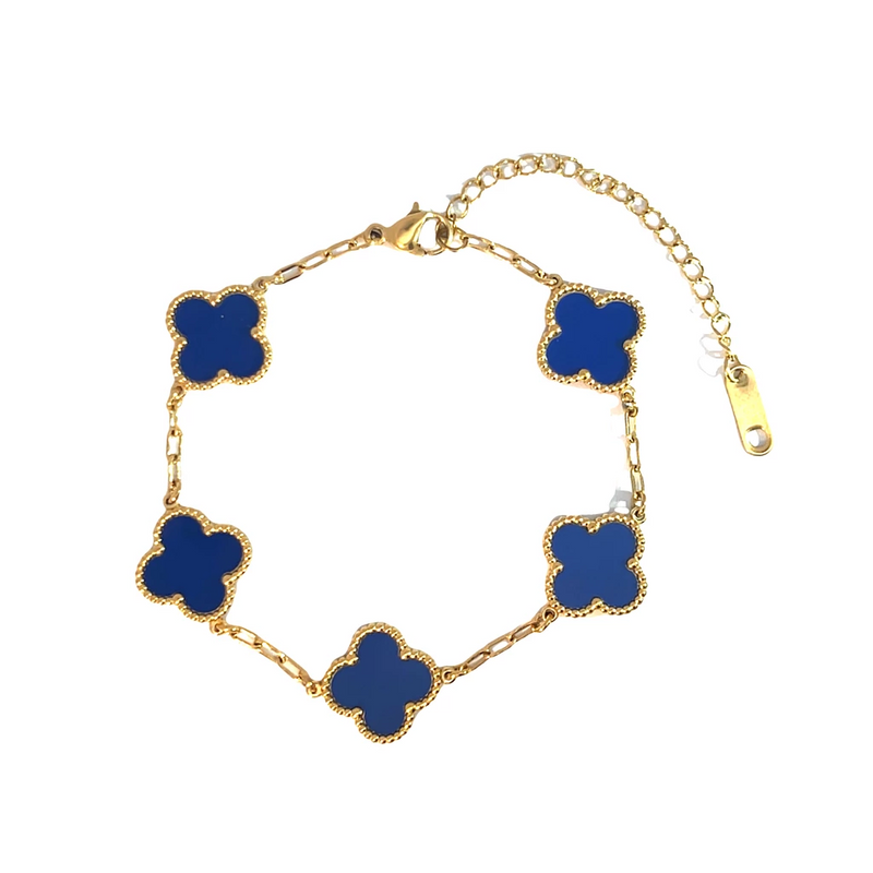 Royal Blue Leaf Clover Double-Sided Bracelet, 18K Gold Plated