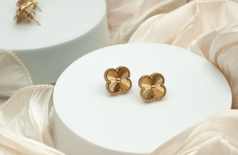 Gold Plated Four Leaf Clover Stud Earrings