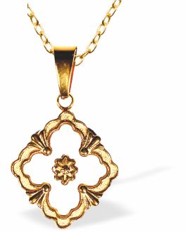 Golden Framed,  White Coloured Four Leaf Clover Pendant Necklace, Gold Plated