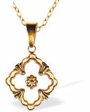 Golden Framed,  White Coloured Four Leaf Clover Pendant Necklace, Gold Plated
