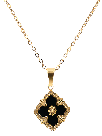 Enjoy designer quality at an affordable price with our gold plated framed Four Leaf Clover Pendant Necklace with gold and black detailing. This trending style lucky 4 leaf clover pendant is the perfect gift for women. Matching earrings and bracelet are available separately.

Made from titanium steel with 18K gold plating. The pendant is 15mm x 15mm. The chain is 40cm with an additional 5cm extension. Colours are gold and black.


Delivered in a soft, grey, velveteen pouch.&nbsp;