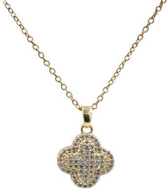Enjoy designer quality at an affordable price with our gold plated Four Leaf Clover Pendant Necklace with gold and glitter detailing. This trending style lucky 4 leaf clover pendant is the perfect gift for women. Matching earrings and bracelet are available separately.

Made from titanium steel with 18K gold plating. The pendant is 15mm x 15mm. The chain is 40cm with an additional 5cm extension. Colours are gold and glitter.


See matching earrings MP28

Delivered in a soft, grey, velveteen pouch.&nbsp;