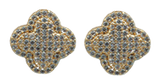 Gold Plated Glittery Four Leaf Clover Stud Earrings, Glittery Golden