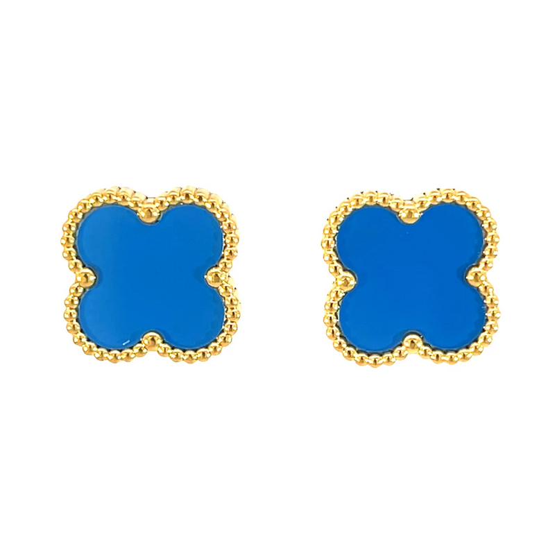 Light Blue Four Leaf Clover Stud Earrings, 18K Gold Plated