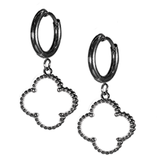 Enjoy designer quality at an affordable price with our Four Leaf Clover Hoop Earrings, stainless steel with white detailing. These trending style lucky 4 leaf clover earrings are the perfect gift for women. Matching bracelet and necklaces are available separately.

Made from titanium steel with 18K gold plating. The studs are 13mm x 13mm. Colours are white and silvery.

Delivered in a soft, grey, velveteen pouch