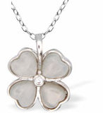 Dusty Grey Coloured Four Leaf Clover Necklace, Rhodium Plated, Silver Coloured