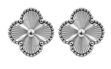 Stainless Steel Four Leaf Clover Stud Earrings, Silver Coloured