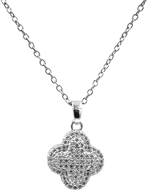 Enjoy designer quality at an affordable price with our Stainless Steel Glittery Four Leaf Clover Pendant Necklace with silver detailing. This trending style lucky 4 leaf clover pendant is the perfect gift for women. Matching earrings and bracelet are available separately.

The pendant is 15mm x 15mm. The chain is 40cm with an additional 5cm extension. Colour is silver.


See matching earrings MP28

Delivered in a soft, grey, velveteen pouch.&nbsp;