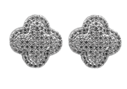 Stainless Steel Glittery Four Leaf Clover Stud Earrings, Glittery Silver Coloured