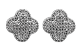 Stainless Steel Glittery Four Leaf Clover Stud Earrings, Glittery Silver Coloured